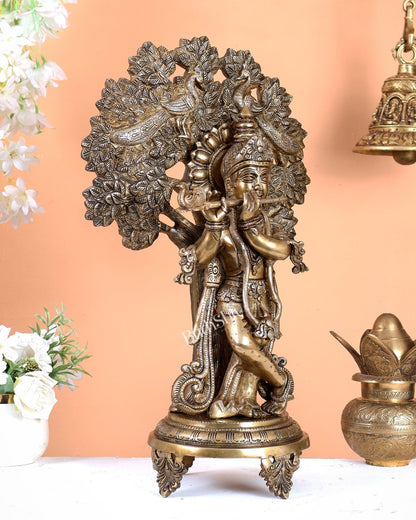 Brass Lord Krishna under Kalpavriksha 18" - Budhshiv.com