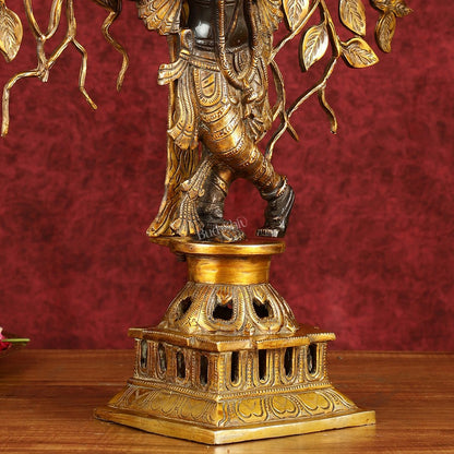 Brass Lord Krishna with Kalpavriksha tree black statue 21 inch - Budhshiv.com