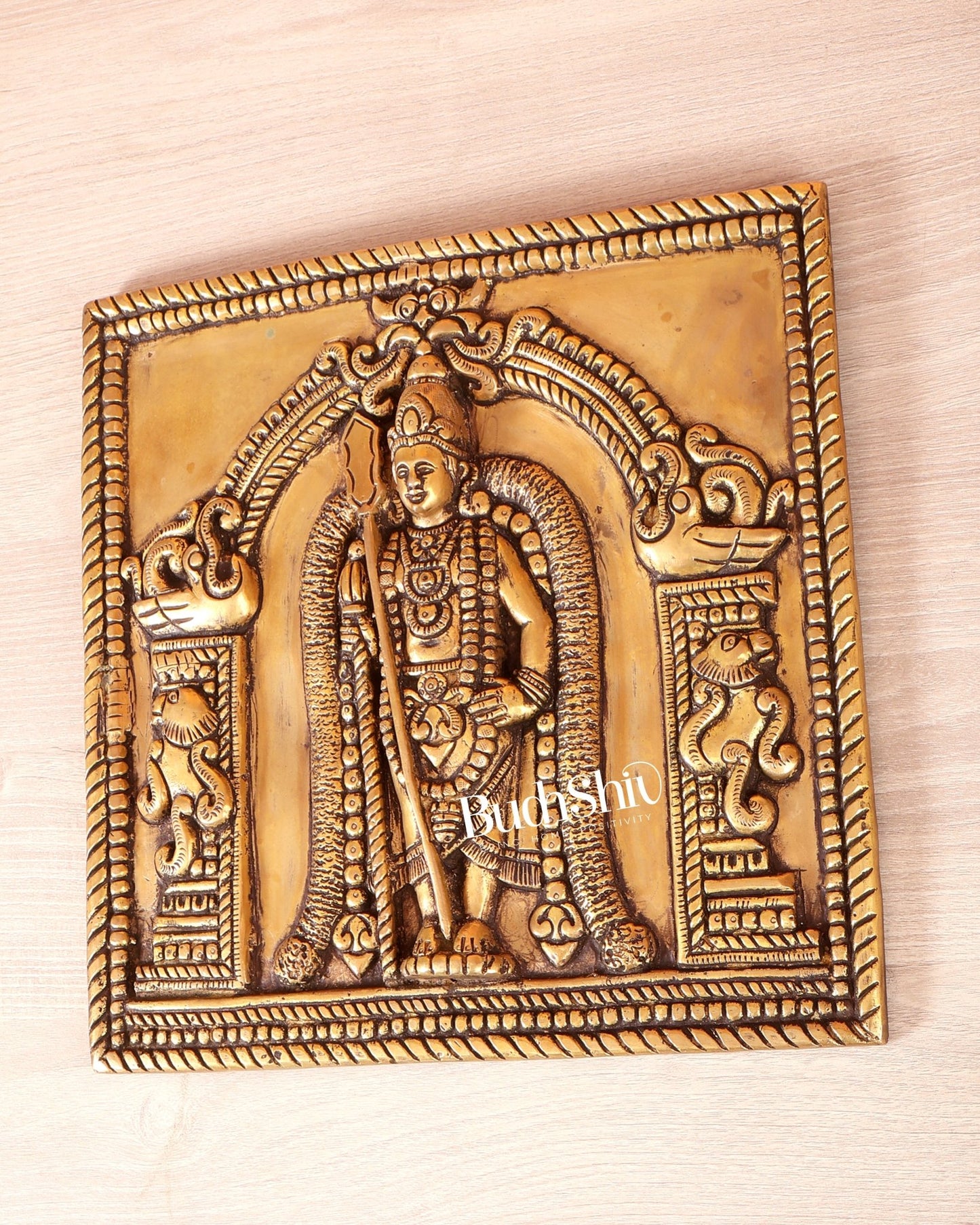 Brass Lord Murugan Kartikeya Wall Hanging Plate (11 Inch, 5.39 Kg) - Budhshiv.com