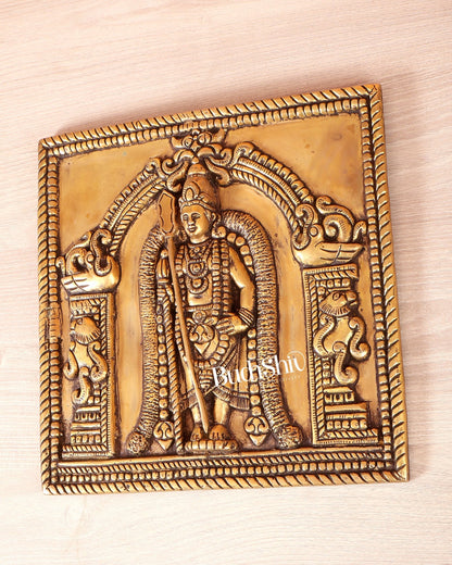 Brass Lord Murugan Kartikeya Wall Hanging Plate (11 Inch, 5.39 Kg) - Budhshiv.com