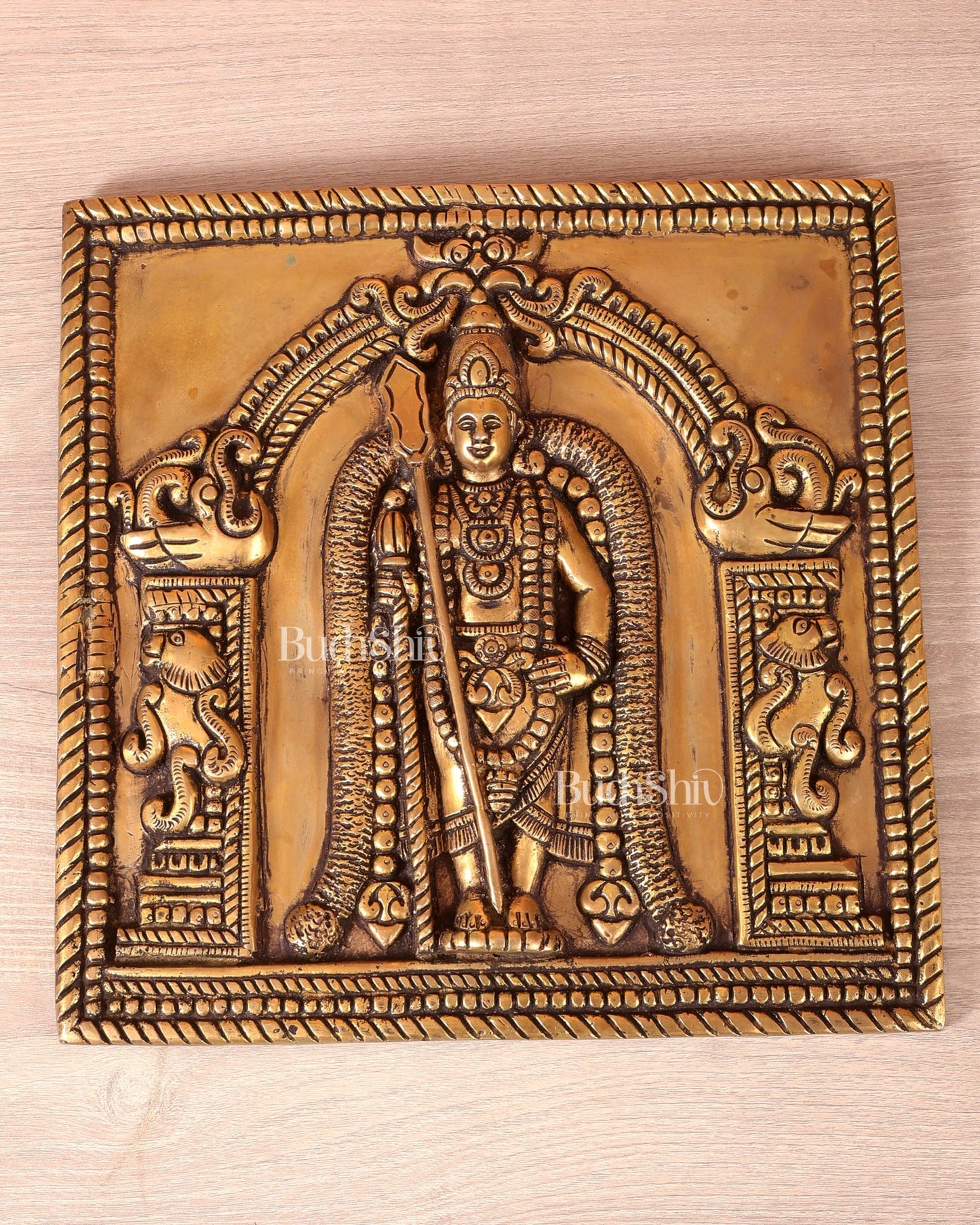 Brass Lord Murugan Kartikeya Wall Hanging Plate (11 Inch, 5.39 Kg) - Budhshiv.com