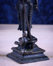 Brass Lord Murugan Standing with Peacock Idol – Vintage Bronze Tone, 8" - Budhshiv.com
