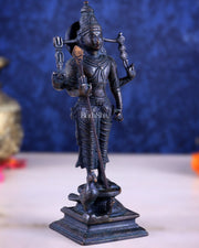 Brass Lord Murugan Standing with Peacock Idol – Vintage Bronze Tone, 8" - Budhshiv.com