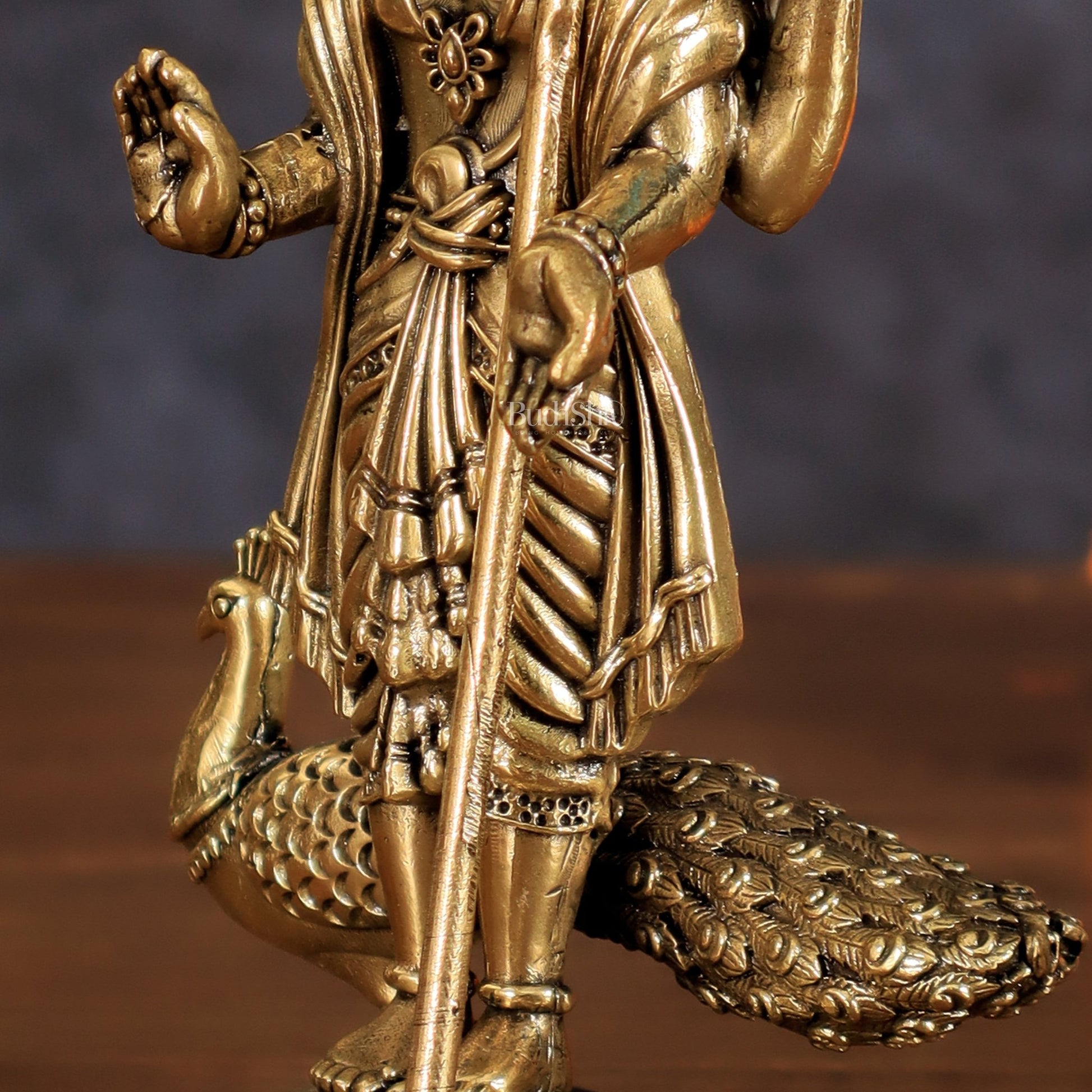 Brass Lord Murugan Swamy Kartikeya Intricate Idol - 6 Inch - Budhshiv.com
