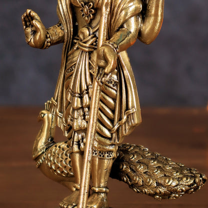 Brass Lord Murugan Swamy Kartikeya Intricate Idol - 6 Inch - Budhshiv.com