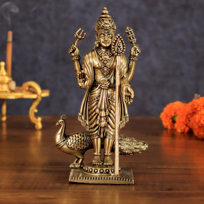 Brass Lord Murugan Swamy Kartikeya Intricate Idol - 6 Inch - Budhshiv.com