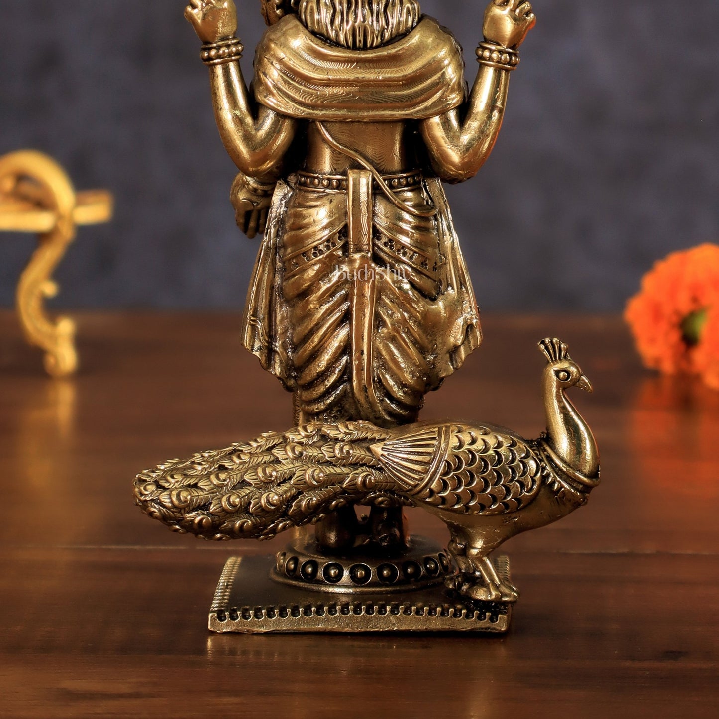 Brass Lord Murugan Swamy Kartikeya Intricate Idol - 6 Inch - Budhshiv.com