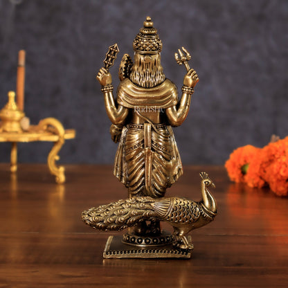Brass Lord Murugan Swamy Kartikeya Intricate Idol - 6 Inch - Budhshiv.com