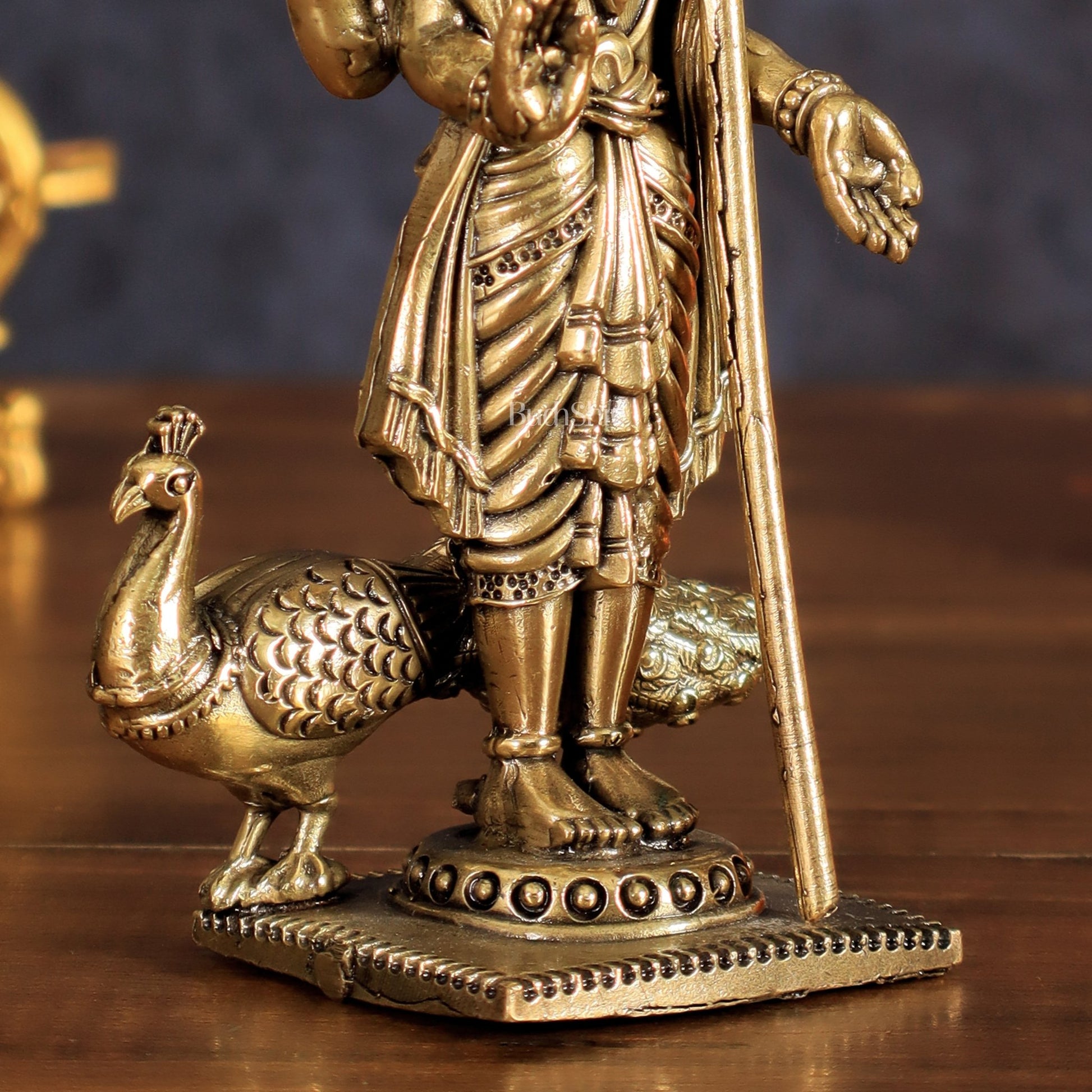 Brass Lord Murugan Swamy Kartikeya Intricate Idol - 6 Inch - Budhshiv.com