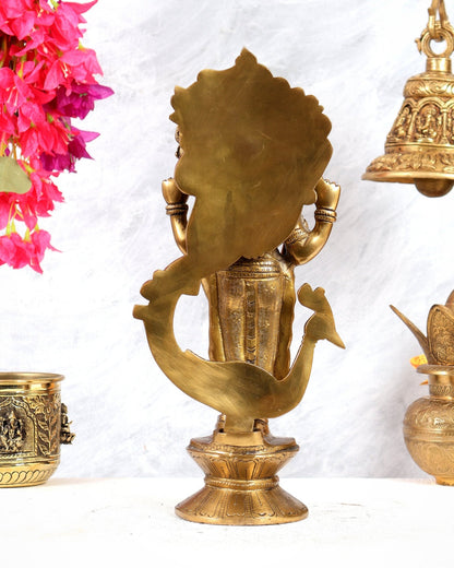 Brass Lord Murugan with Peacock Idol | Height: 14 inch - Budhshiv.com
