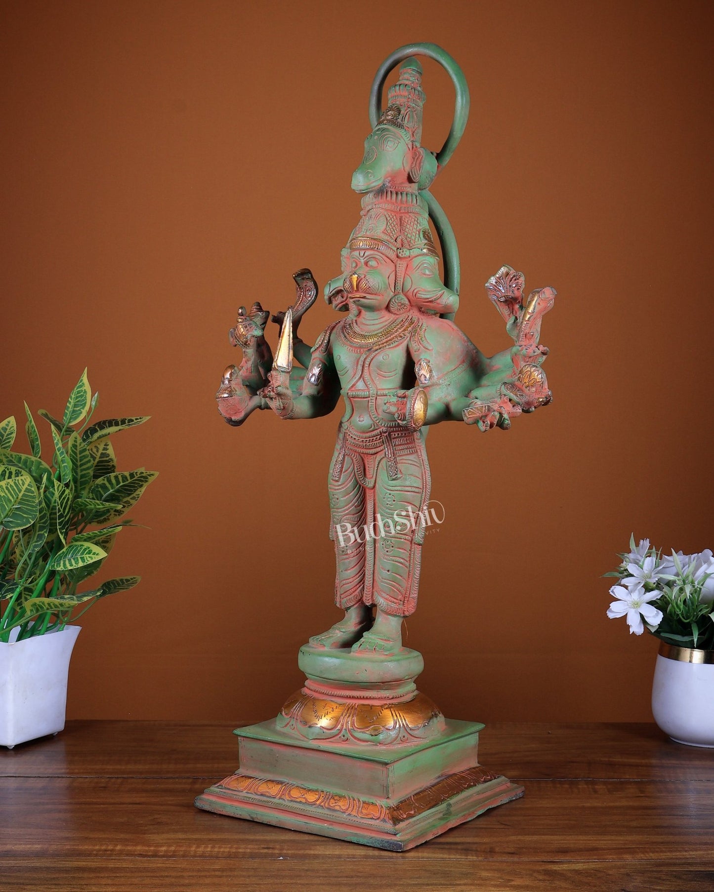 Brass Lord Panchmukhi Hanuman Statue - 22 Inch sand finish - Budhshiv.com