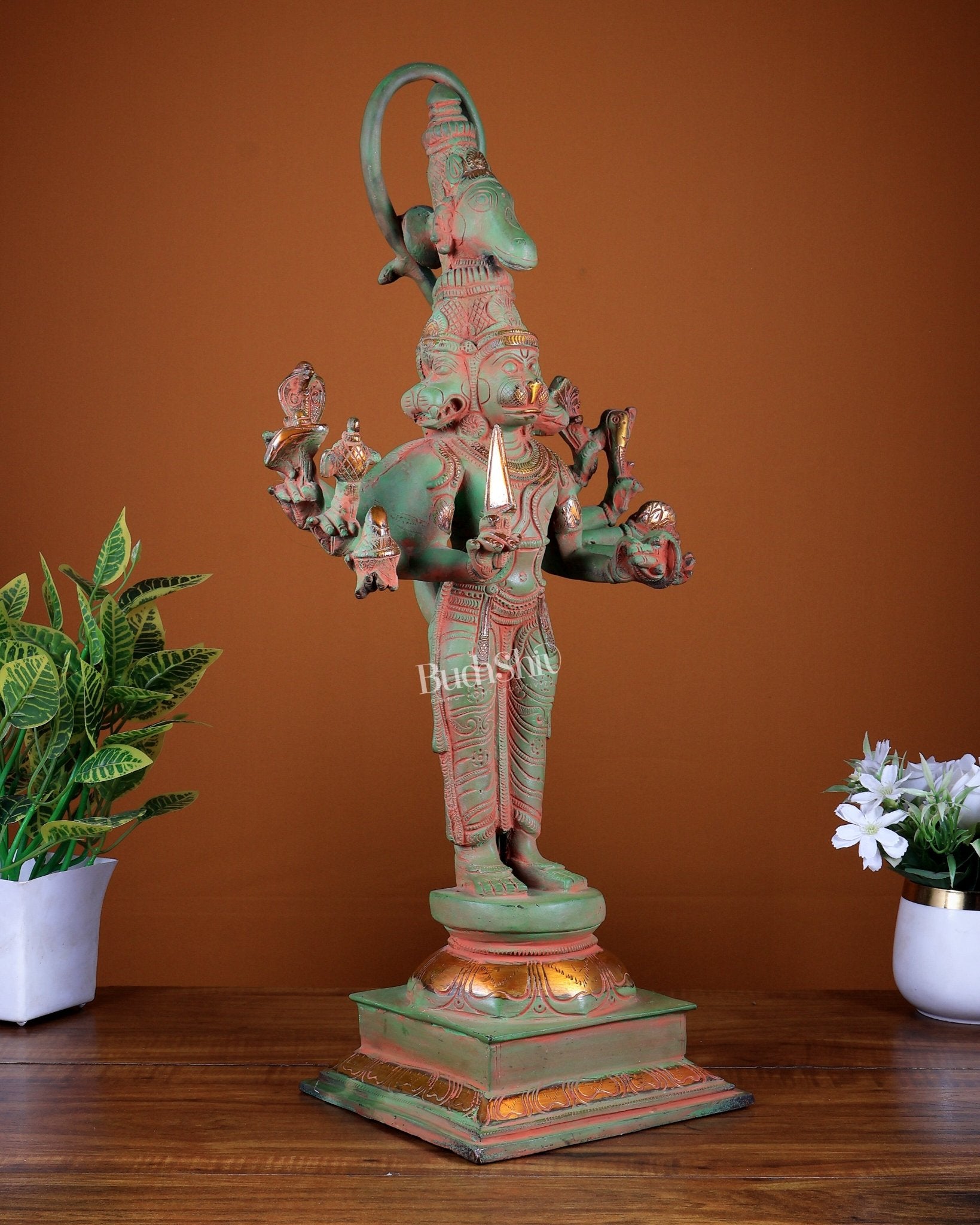 Brass Lord Panchmukhi Hanuman Statue - 22 Inch sand finish - Budhshiv.com