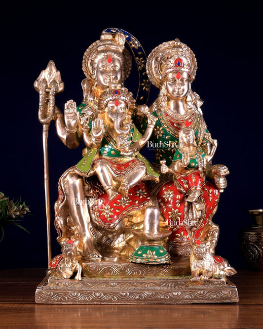 Brass Lord Shiv parivar Family Statue - Meenakari | 18" Height - Budhshiv.com