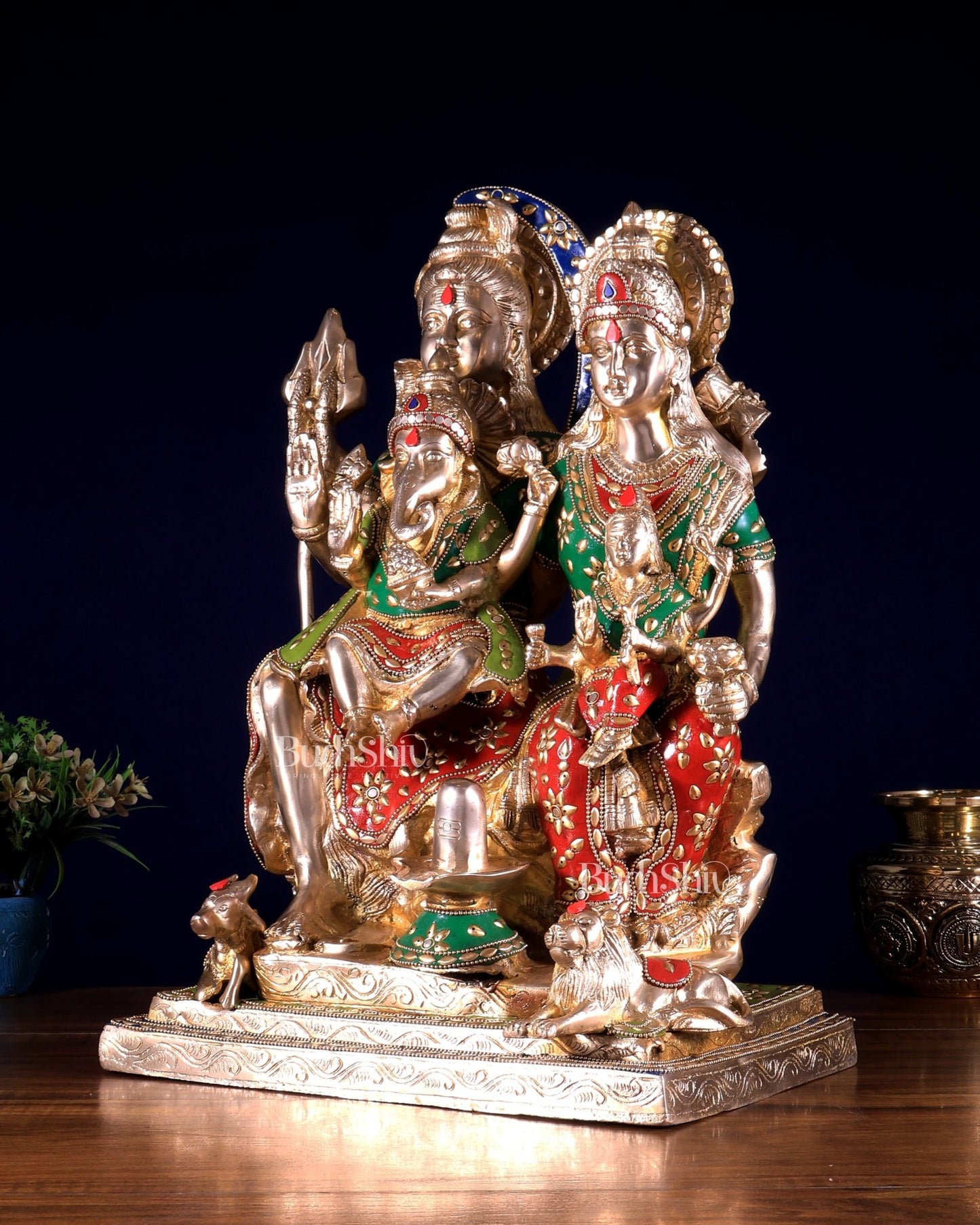 Brass Lord Shiv parivar Family Statue - Meenakari | 18" Height - Budhshiv.com