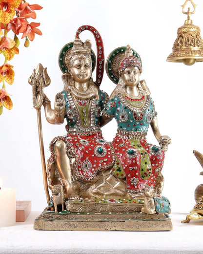 Brass Lord Shiv parvati with meenakari idol | 18 inch - Budhshiv.com