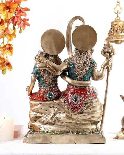 Brass Lord Shiv parvati with meenakari idol | 18 inch - Budhshiv.com