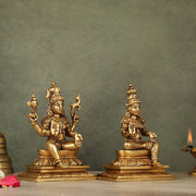 Brass Lord Shiva and Goddess Parvati Sitting Idols - 6.5 inch - Budhshiv.com
