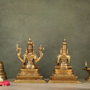 Brass Lord Shiva and Goddess Parvati Sitting Idols - 6.5 inch - Budhshiv.com