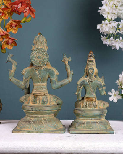 Brass Lord Shiva and Parvati Idols majestic idols | 11.5 Inch Green - Budhshiv.com