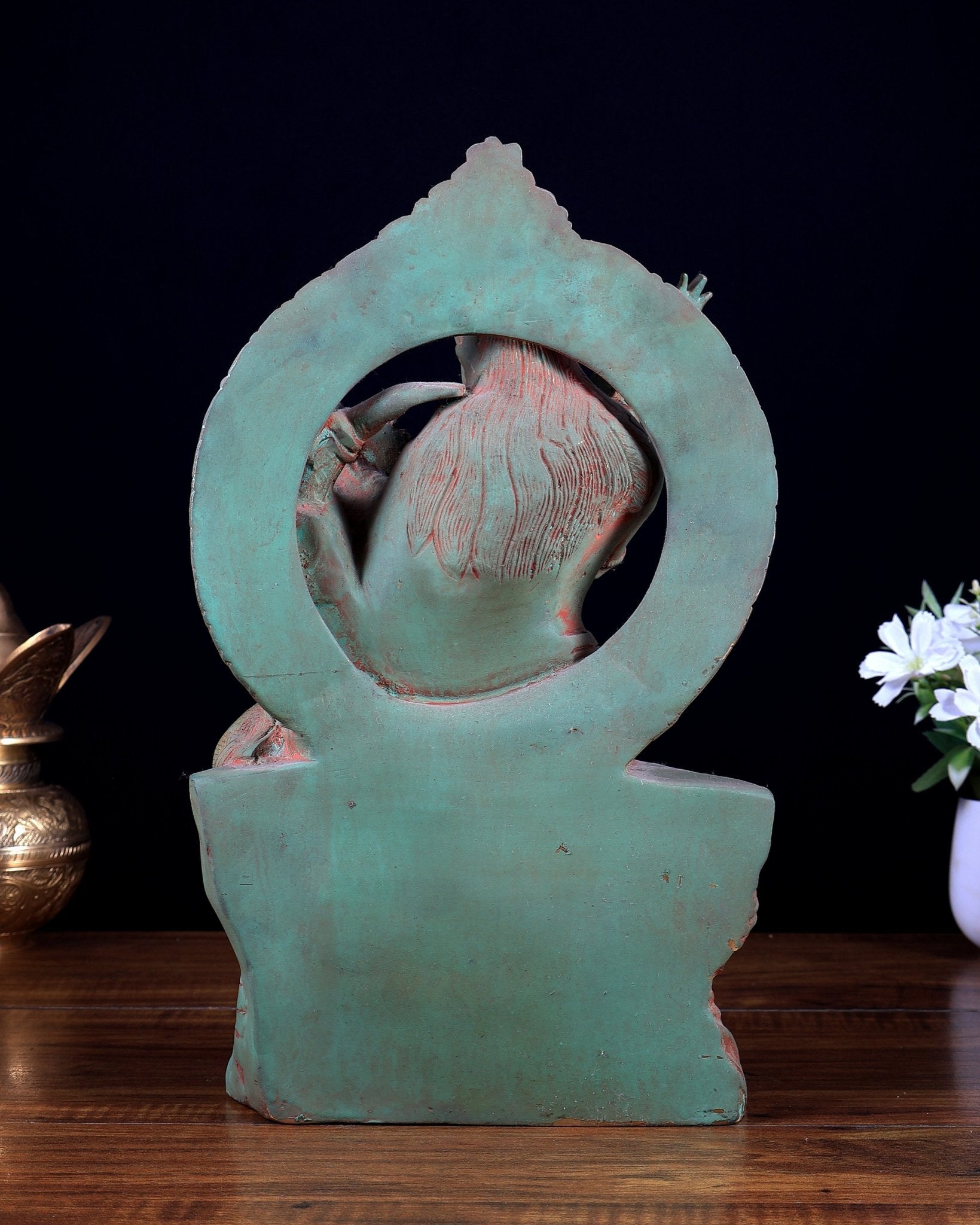 Brass Lord Shiva and Parvati Statue | Antique Green Patina | 12.7" - Budhshiv.com