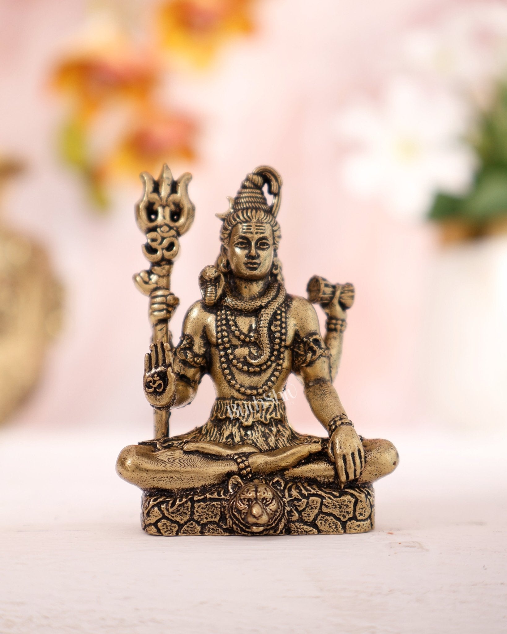 Brass Lord Shiva blessing idol 2" miniature - Budhshiv.com