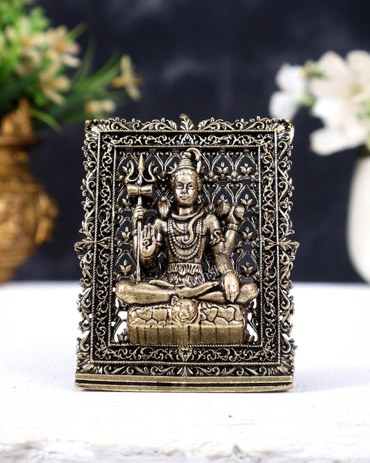 Brass Lord Shiva Car Dashboard Idol | Mini Mahadev Statue for Car, Home & Office - Budhshiv.com