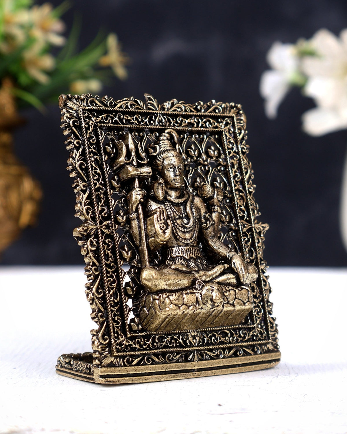 Brass Lord Shiva Car Dashboard Idol | Mini Mahadev Statue for Car, Home & Office - Budhshiv.com