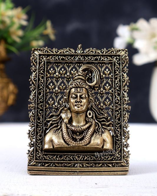 Brass Lord Shiva Face Bust Car Dashboard Idol | Mahadev Mukhalinga Statue for Car, Home & Office - Budhshiv.com