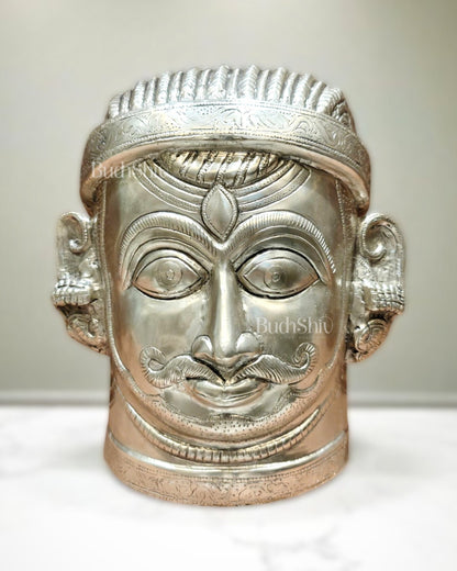 Brass Lord Shiva Face Mukhalingam – 11 inch silver plated - Budhshiv.com