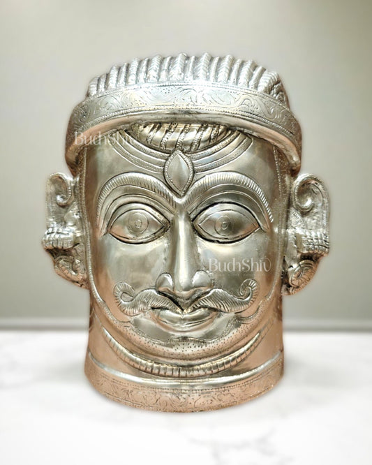 Brass Lord Shiva Face Mukhalingam – 11 inch silver plated - Budhshiv.com