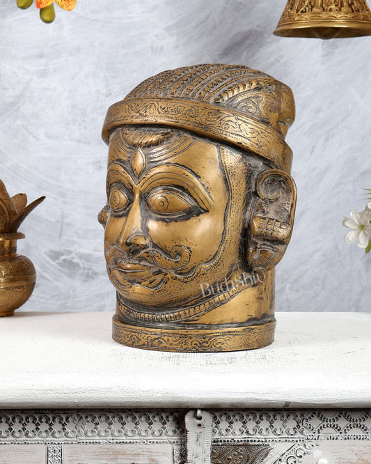 Brass Lord Shiva Face Mukhalingam – Vintage Tone, 11" Height - Budhshiv.com