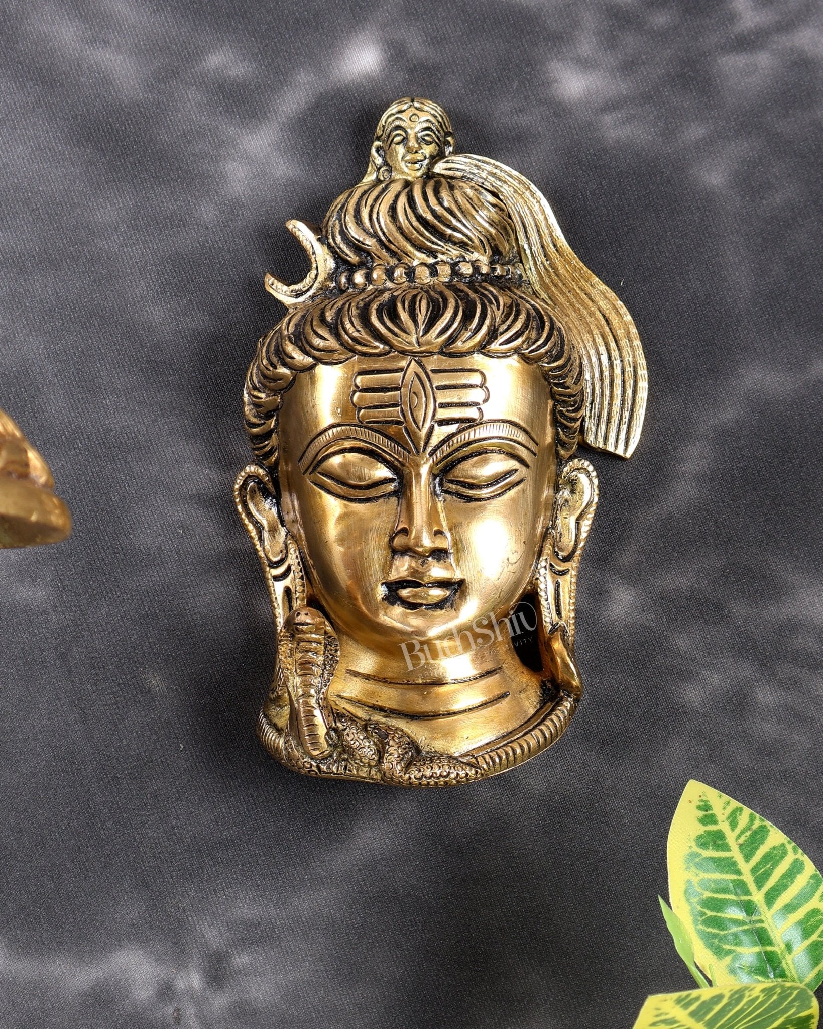 Brass Lord Shiva Face Wall Hanging – High-Quality Handcrafted Spiritual Wall Décor 6 inch - Budhshiv.com