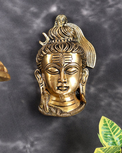 Brass Lord Shiva Face Wall Hanging – High-Quality Handcrafted Spiritual Wall Décor 6 inch - Budhshiv.com