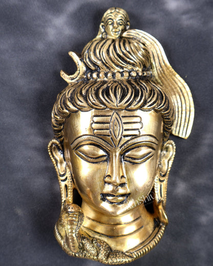 Brass Lord Shiva Face Wall Hanging – High-Quality Handcrafted Spiritual Wall Décor 6 inch - Budhshiv.com