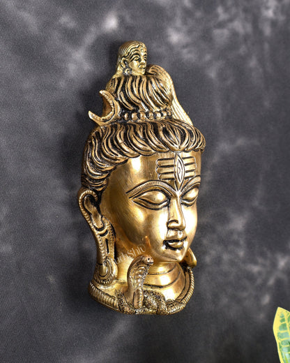 Brass Lord Shiva Face Wall Hanging – High-Quality Handcrafted Spiritual Wall Décor 6 inch - Budhshiv.com