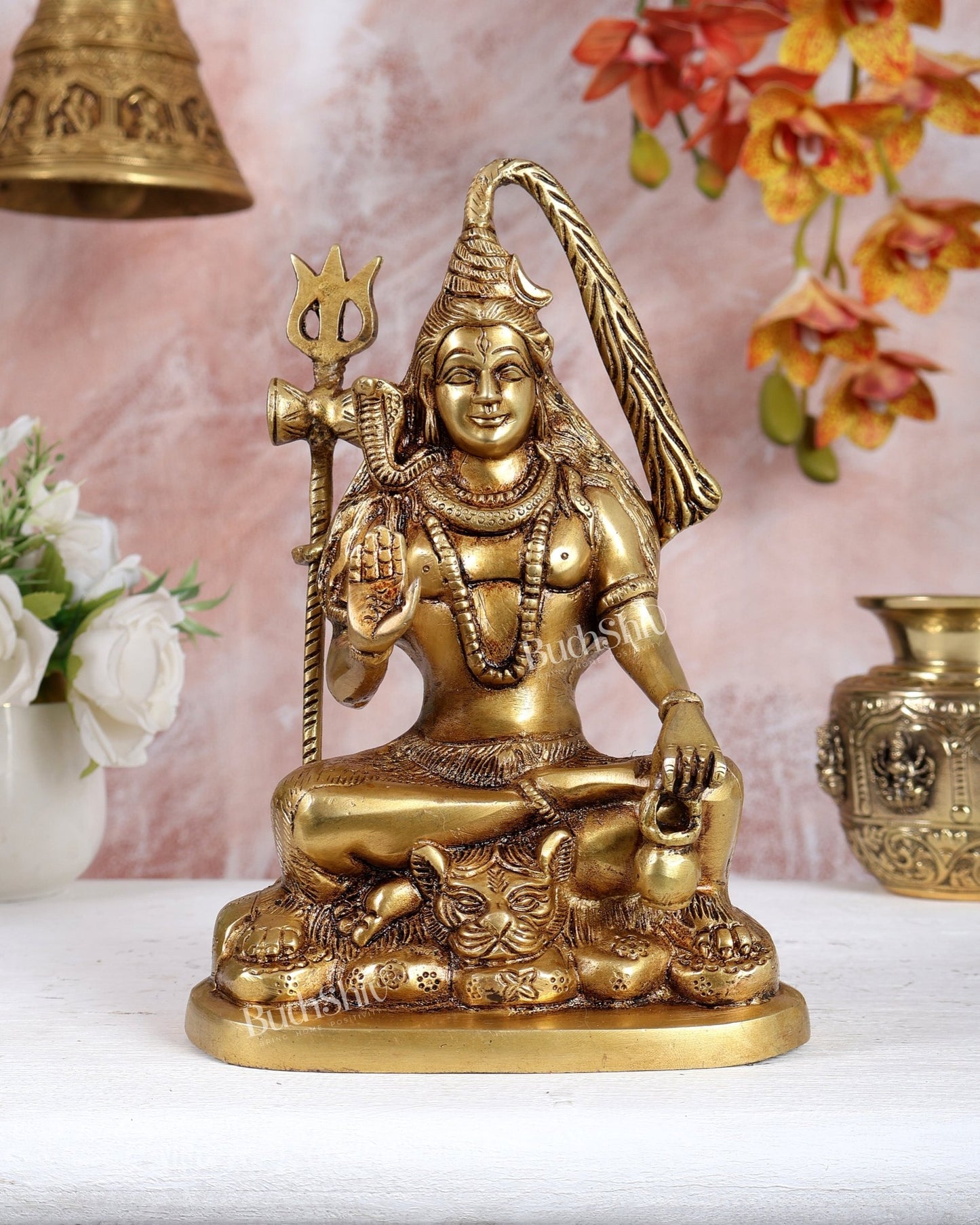 Brass Lord Shiva Idol – Highly Detailed Handcrafted Divine Statue (9.5"/24 cm) - Budhshiv.com