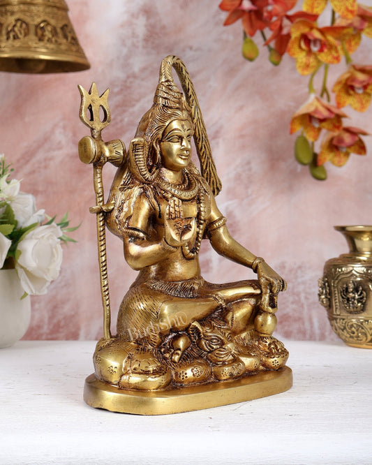 Brass Lord Shiva Idol – Highly Detailed Handcrafted Divine Statue (9.5"/24 cm) - Budhshiv.com