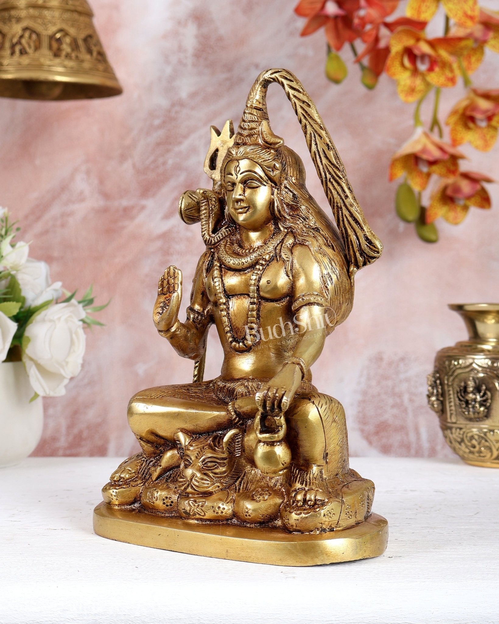 Brass Lord Shiva Idol – Highly Detailed Handcrafted Divine Statue (9.5"/24 cm) - Budhshiv.com