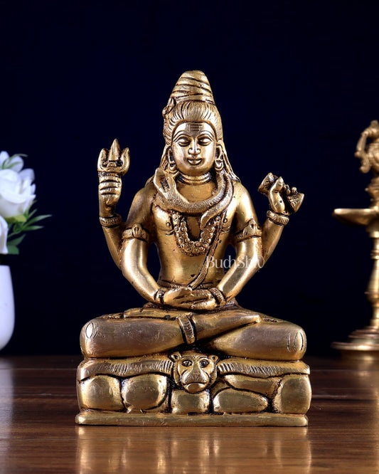 Brass Lord Shiva in meditation calming statue 5 inch - Budhshiv.com