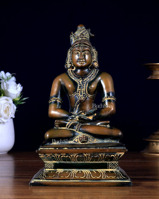 Brass Lord Shiva in Meditation Idol - vintage Tone - 8.5" - Budhshiv.com