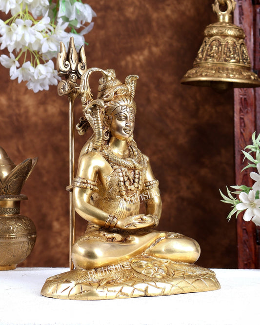 Brass Lord Shiva in meditation Statue 10.5 inch - Budhshiv.com