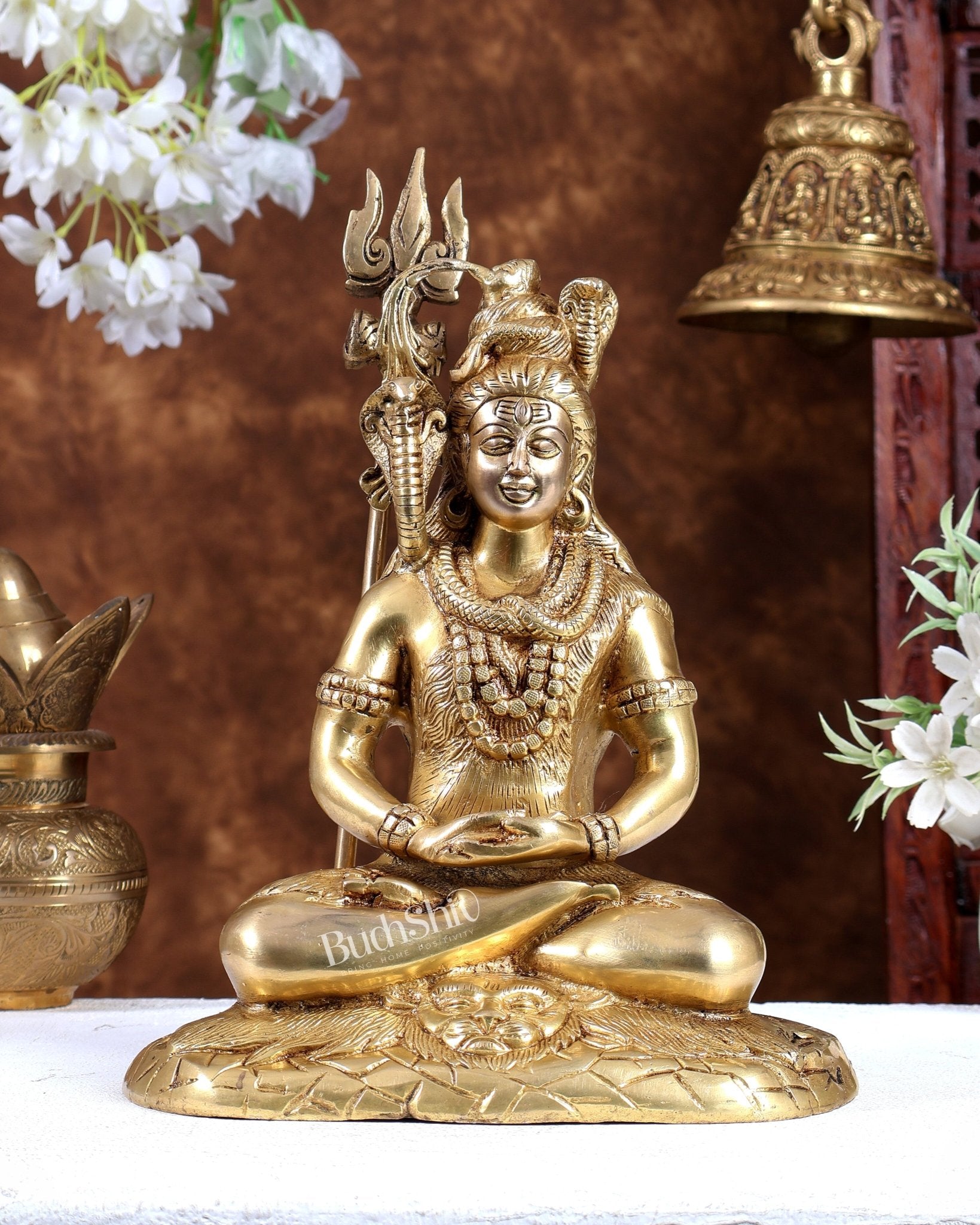 Brass Lord Shiva in meditation Statue 10.5 inch - Budhshiv.com