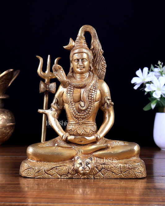 Brass Lord Shiva in Meditation Statue 8 inch - Budhshiv.com