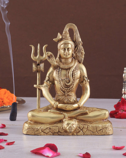 Brass Lord Shiva in Meditation Statue 8" - Budhshiv.com