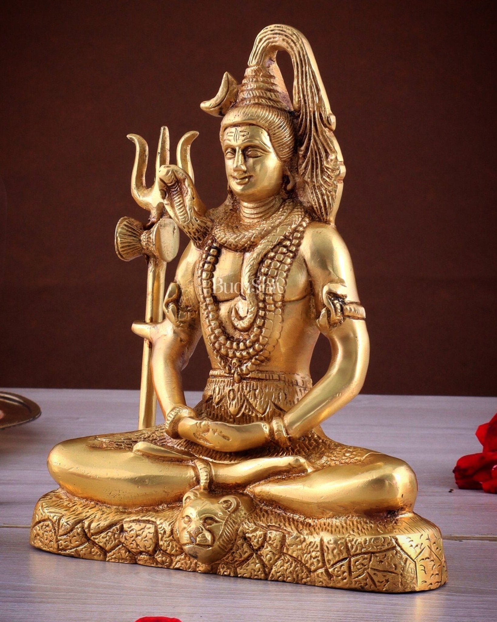 Brass Lord Shiva in Meditation Statue 8" - Budhshiv.com
