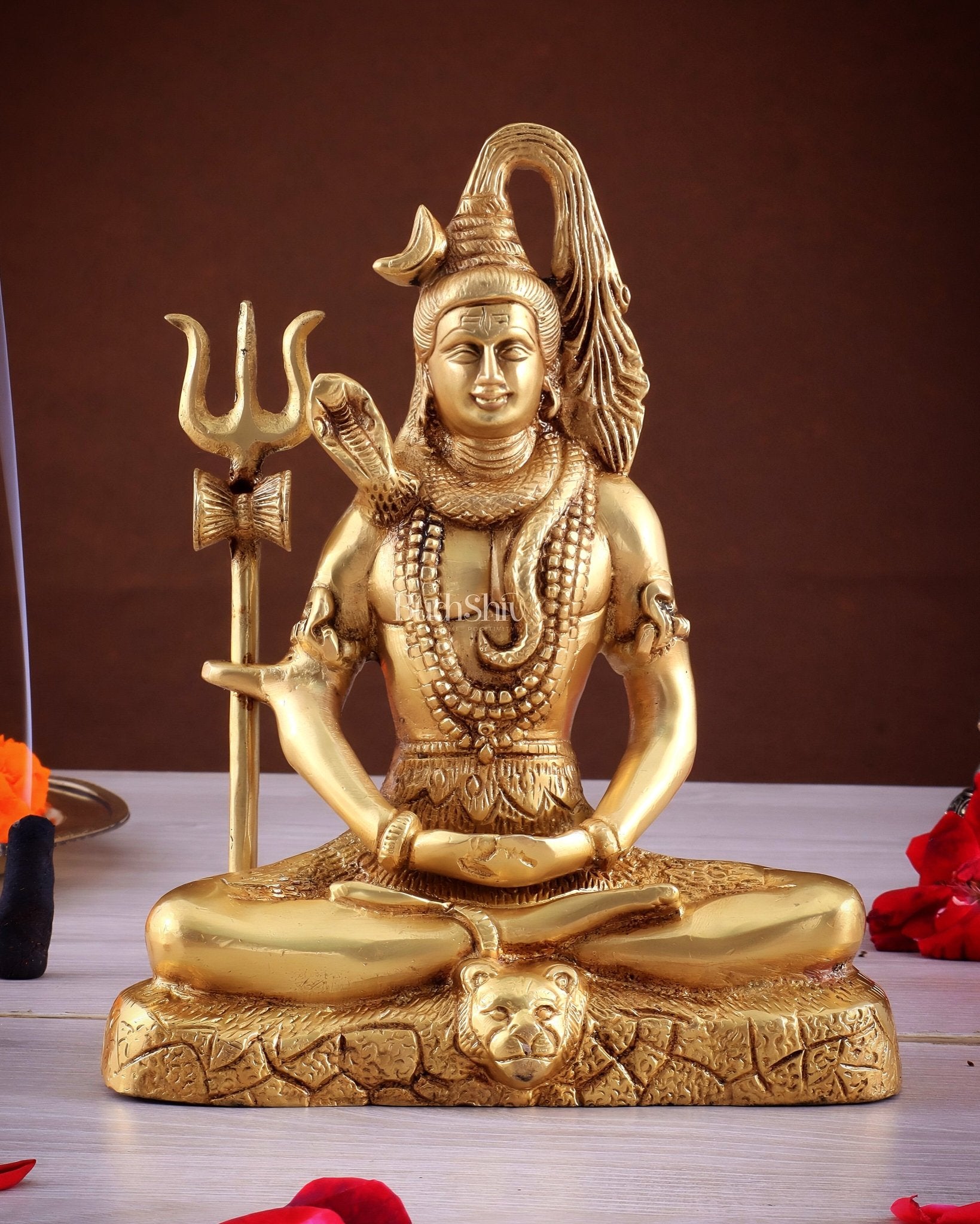 Brass Lord Shiva in Meditation Statue 8" - Budhshiv.com