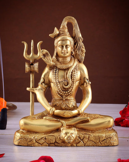 Brass Lord Shiva in Meditation Statue 8" - Budhshiv.com