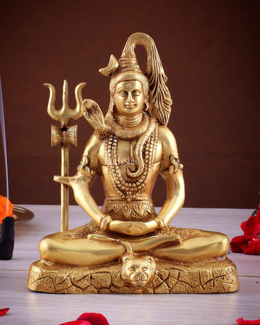 Brass Lord Shiva in Meditation Statue 8" - Budhshiv.com