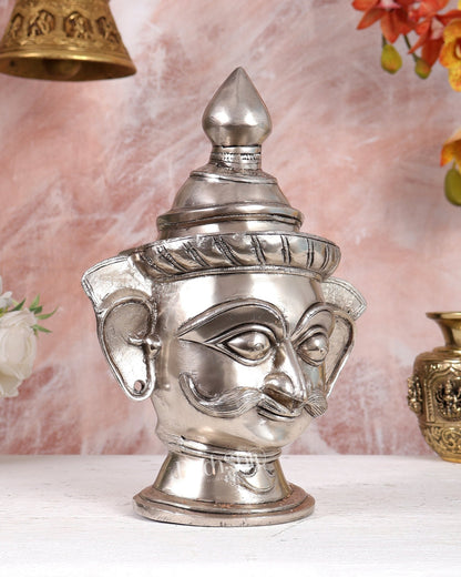 Brass Lord Shiva Mukhlingam silver plated Sculpture | 10" - Budhshiv.com