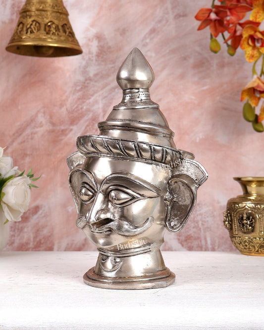 Brass Lord Shiva Mukhlingam silver plated Sculpture | 10" - Budhshiv.com